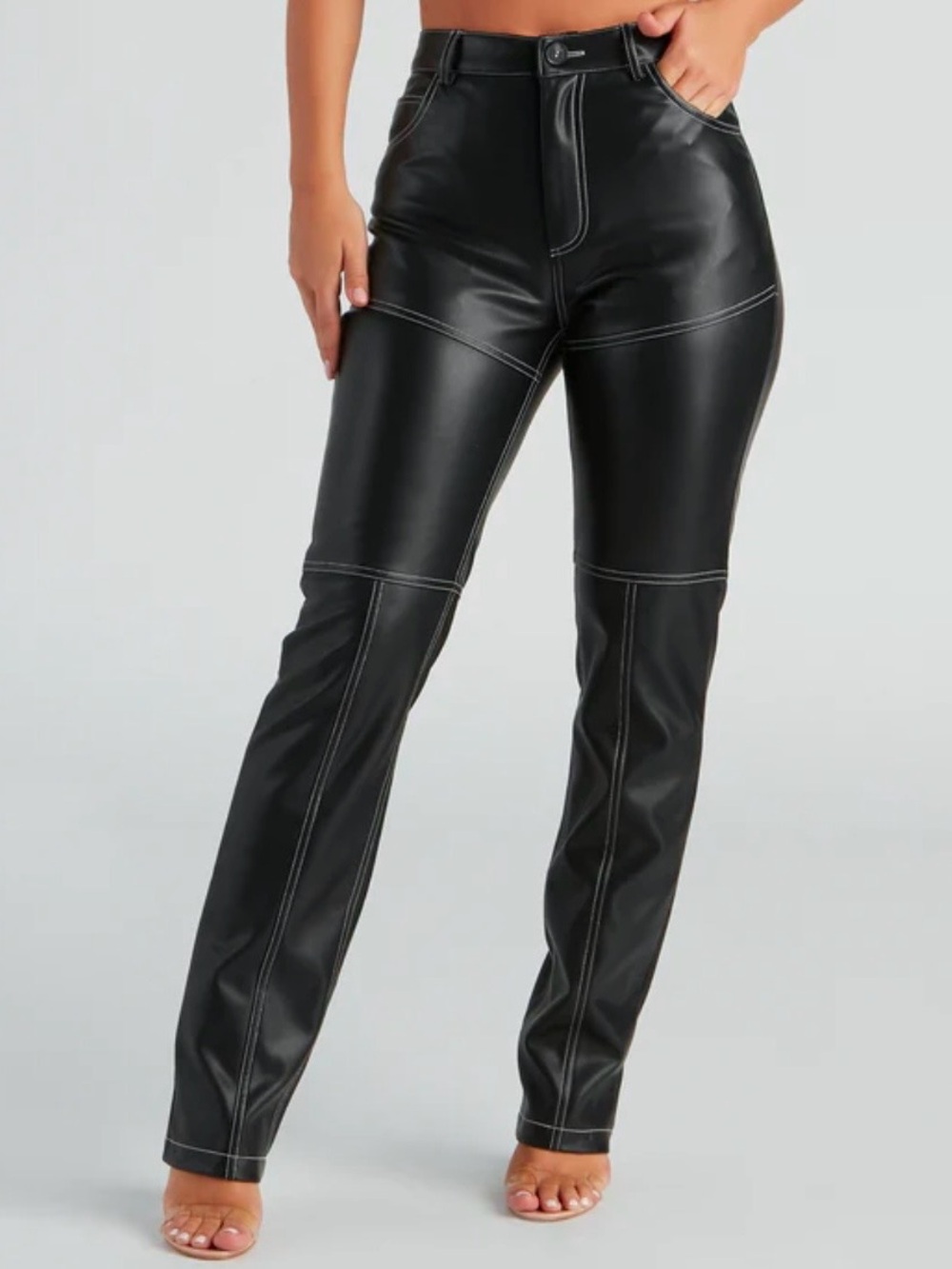 Windsor Black Faux Leather Straight Leg Trousers